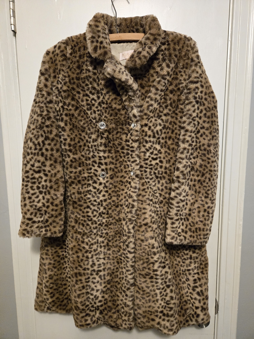 Biscotti Leopard Print Faux Fur Pea Coat - Brown